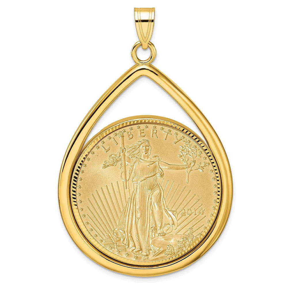 Diamond-Cut Lightweight Teardrop Prong Coin Bezel Pendant with Coin