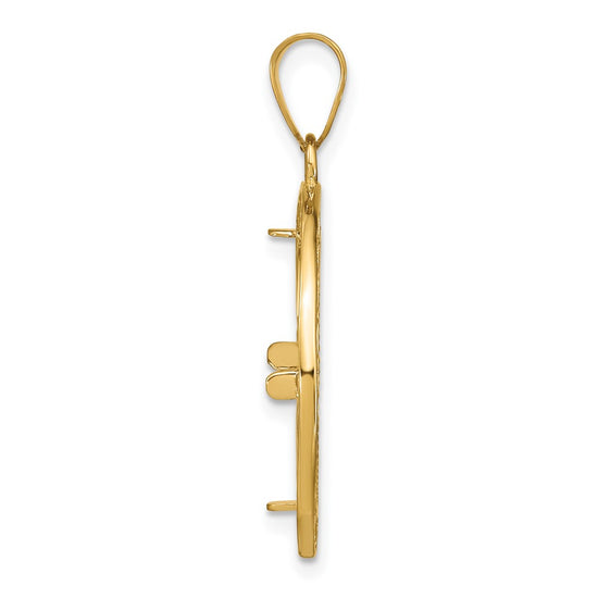 Gold Fancy Wire Polished Diamond-cut Prong Bezel Pendant