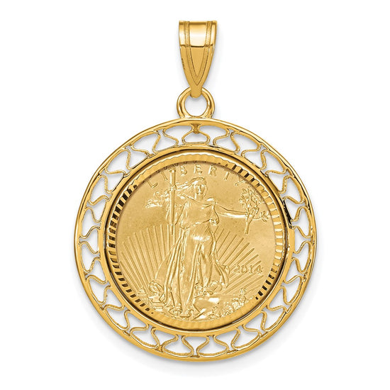 Gold Fancy Wire Polished Diamond-cut Prong Bezel Pendant with Pendant