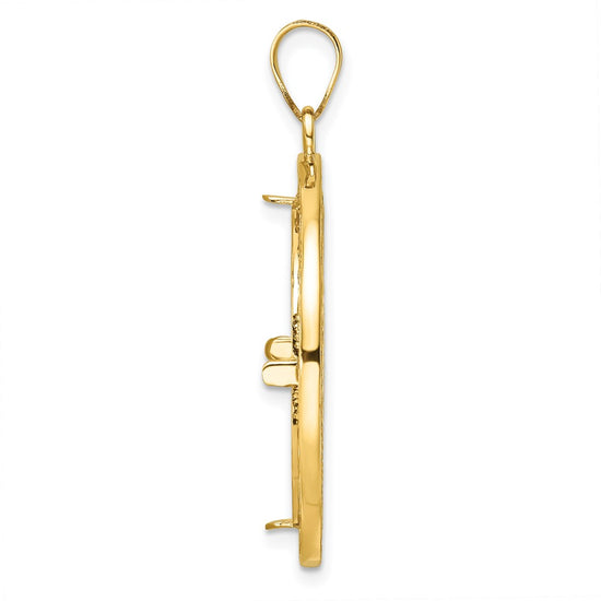Gold Fancy Wire Polished Diamond-cut Prong Bezel Pendant