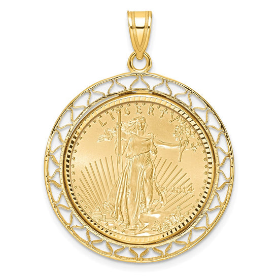 Gold Fancy Wire Polished Diamond-cut Prong Bezel Pendant with Pendant