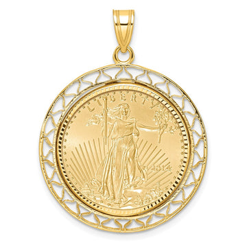 Gold Fancy Wire Polished Diamond-cut Prong Bezel Pendant with Pendant