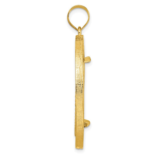 Gold Fancy Wire Polished Diamond-cut Prong Bezel Pendant