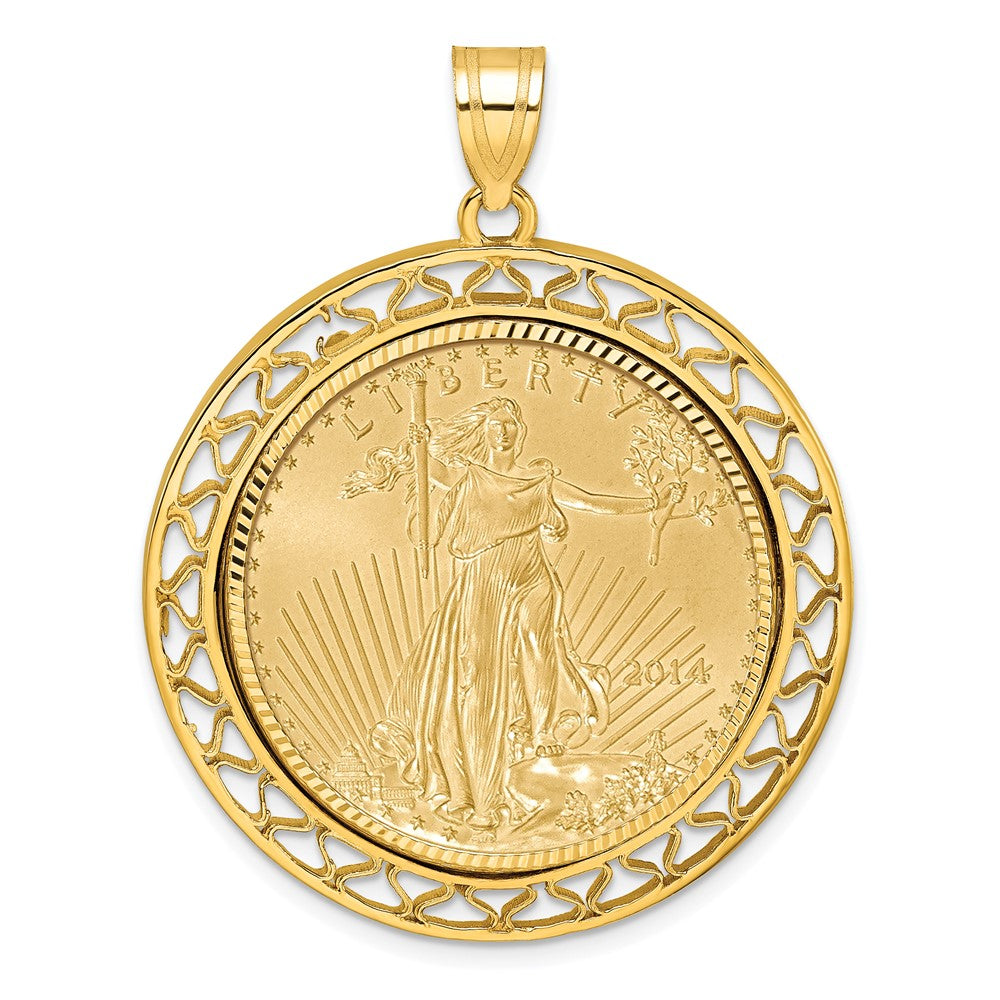 Gold Fancy Wire Polished Diamond-cut Prong Bezel Pendant with Pendant