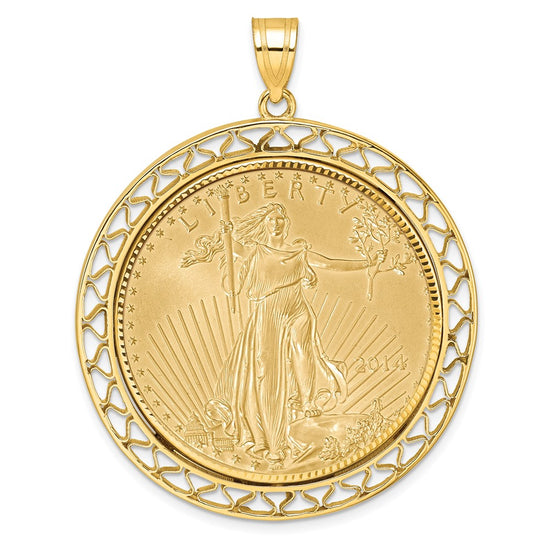 Gold Fancy Wire Polished Diamond-cut Prong Bezel Pendant with Pendant
