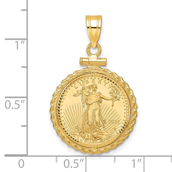 Gold Casted Rope and Diamond-cut Screw Top Coin Bezel Pendant with Coin