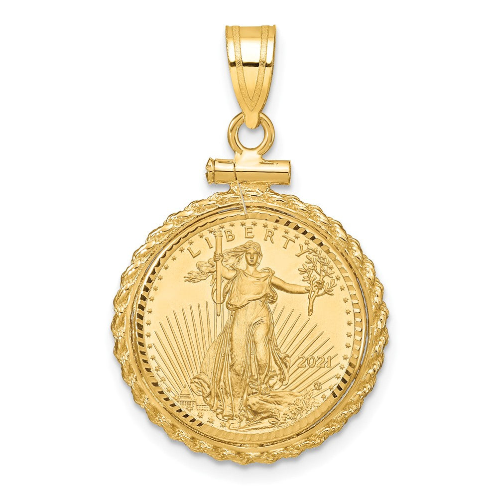 Gold Casted Rope and Diamond-cut Screw Top Coin Bezel Pendant with Coin
