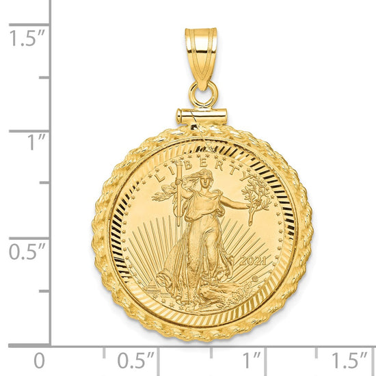 Gold Casted Rope and Diamond-cut Screw Top Coin Bezel Pendant with Coin