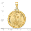 Gold Casted Rope and Diamond-cut Screw Top Coin Bezel Pendant with Coin