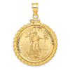 Gold Casted Rope and Diamond-cut Screw Top Coin Bezel Pendant with Coin