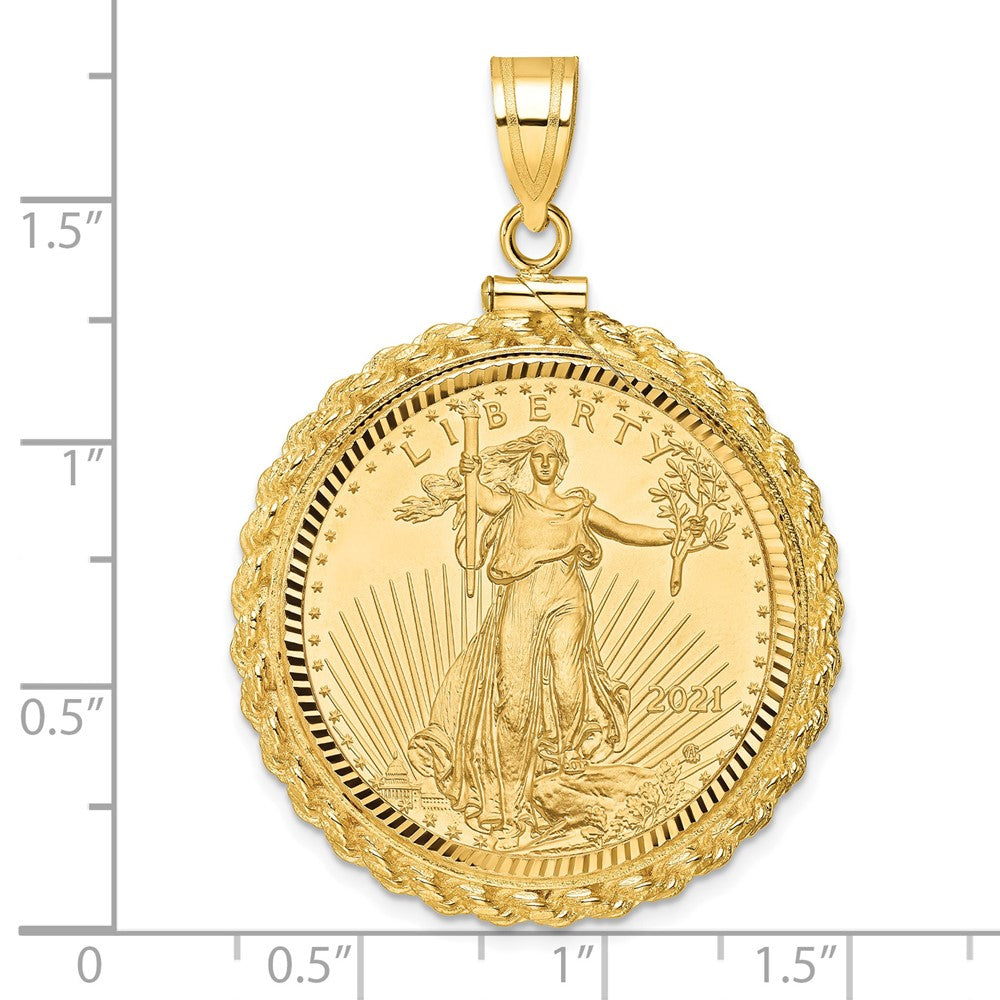 Gold Casted Rope and Diamond-cut Screw Top Coin Bezel Pendant with Coin