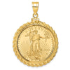 Gold Casted Rope and Diamond-cut Screw Top Coin Bezel Pendant with Coin