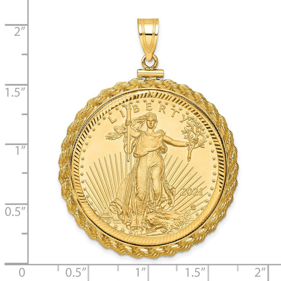 Gold Casted Rope and Diamond-cut Screw Top Coin Bezel Pendant with Coin