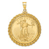 Gold Casted Rope and Diamond-cut Screw Top Coin Bezel Pendant with Coin