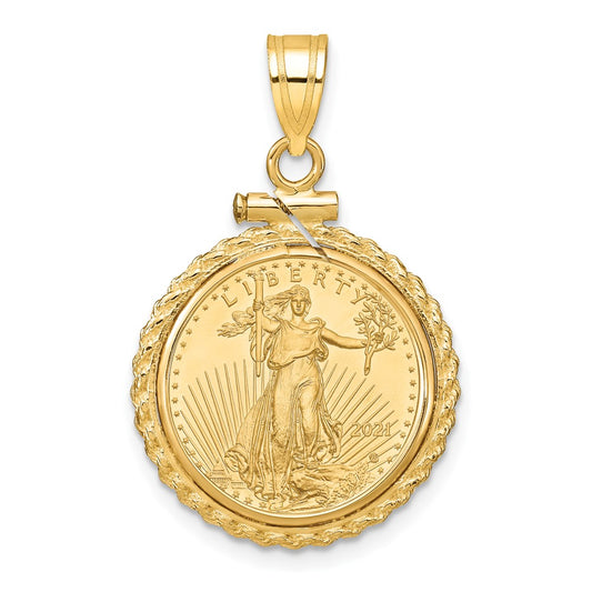 14ky Casted Rope Polished Screw Top Bezel with Coin
