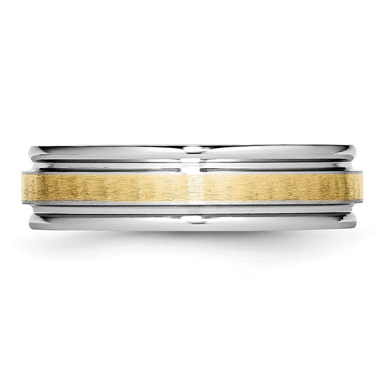 Chisel Cobalt 14k Gold Inlay Satin and Polished 6mm Band