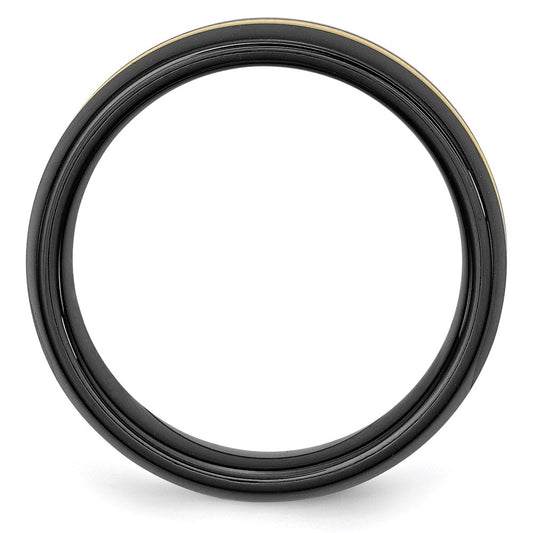 Chisel Ceramic Black with 14k Gold Polished Inlay 8mm Band