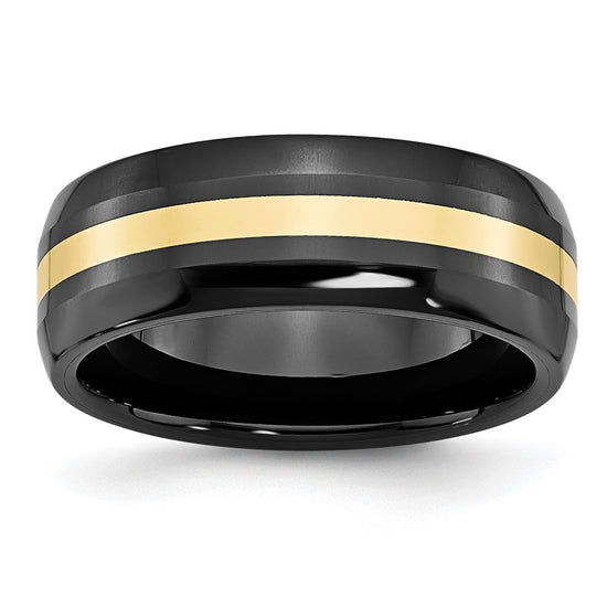 Chisel Ceramic Black with14k Gold Polished Inlay 8mm Band