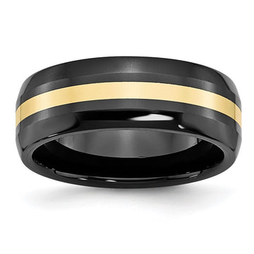 Chisel Ceramic Black with14k Gold Polished Inlay 8mm Band