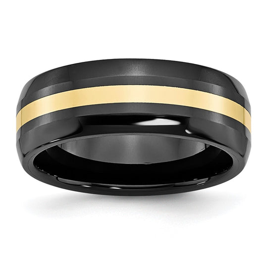 Chisel Ceramic Black with 14k Gold Polished Inlay 8mm Band
