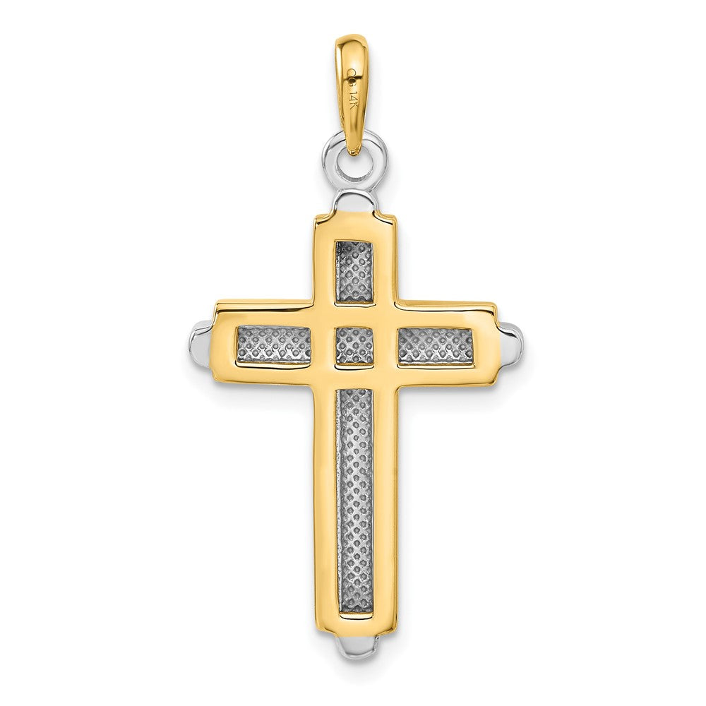 Gold Polished Beveled Framed Cross Pendant