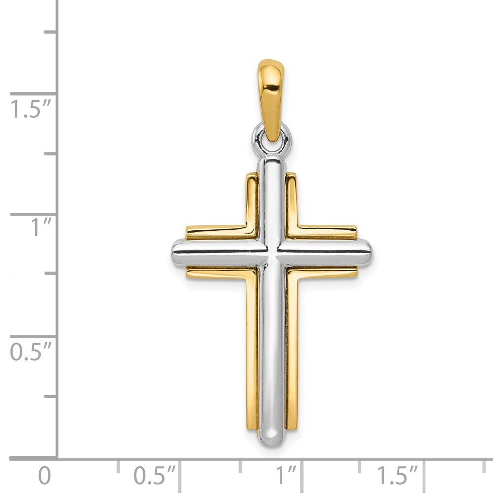 Gold Polished Beveled Framed Cross Pendant