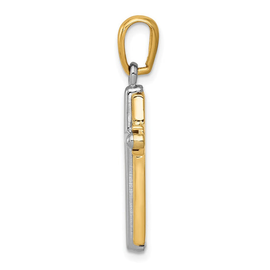 Gold Polished Beveled Framed Cross Pendant