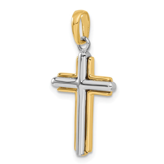 Gold Polished Beveled Framed Cross Pendant
