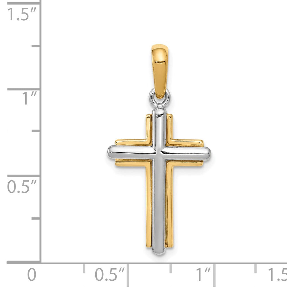 Gold Polished Beveled Framed Cross Pendant