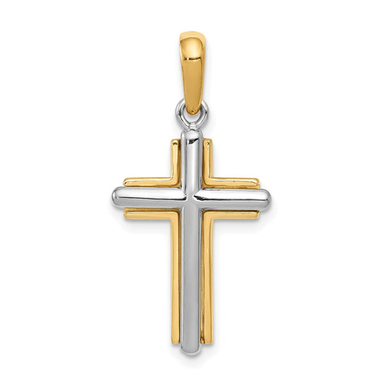 Gold Polished Beveled Framed Cross Pendant