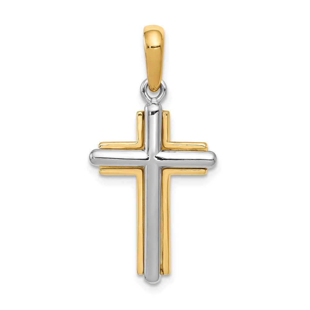 Gold Polished Beveled Framed Cross Pendant