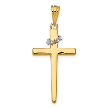14K Two-Tone Cross with Crown of Thorns Pendant