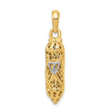 14K and White Rhodium Mezuzah with Shin Charm