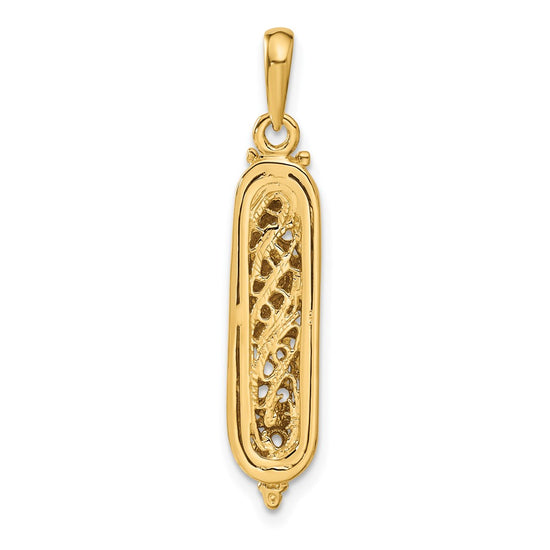14K and White Rhodium 3-D Mezuzah with Shin Charm