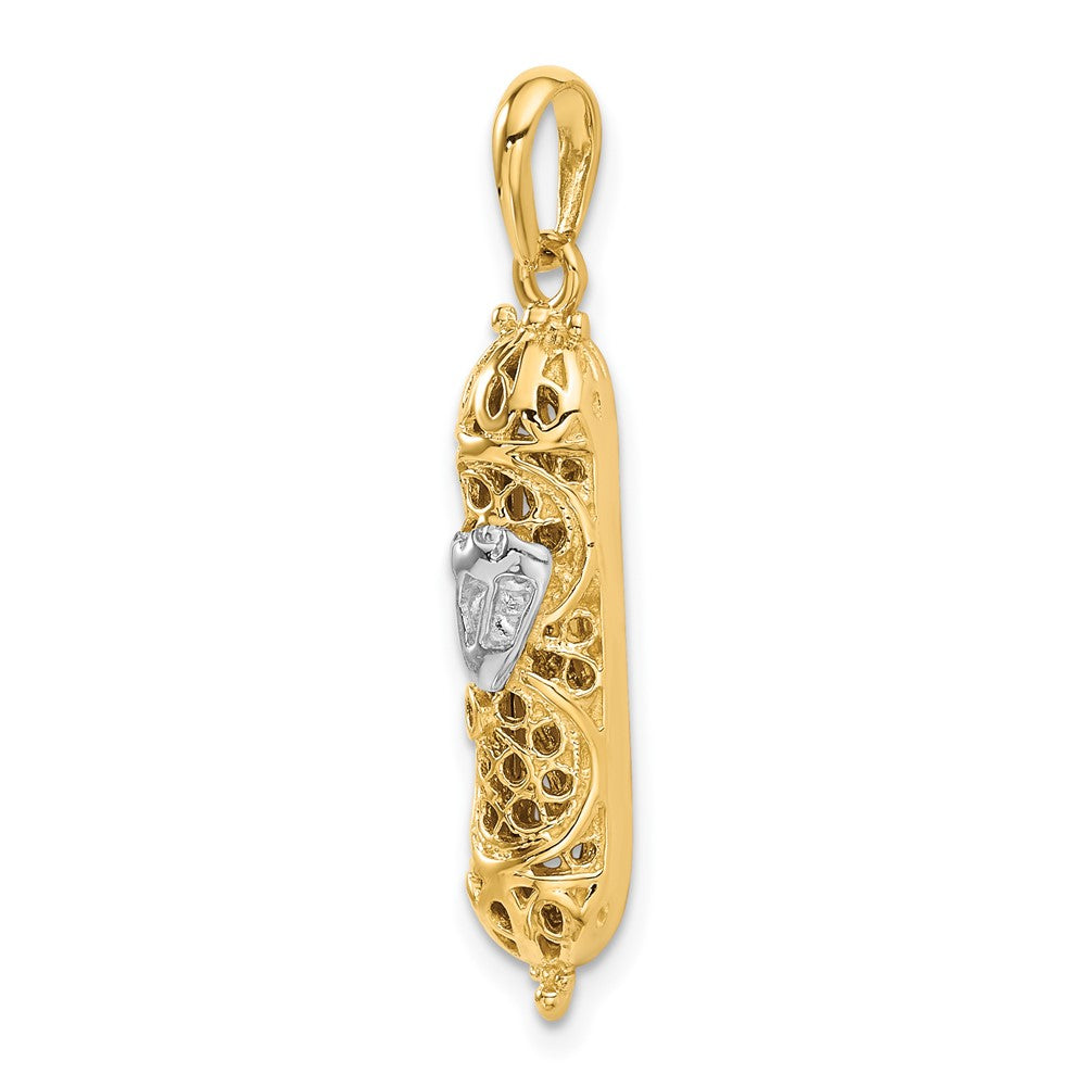 14K and White Rhodium 3-D Mezuzah with Shin Charm