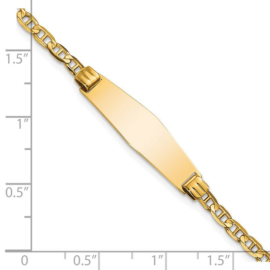 14k Polished Solid Chain/Solid Plate Anchor Link Soft Diamond Shape 24.5x7.5mm Plate 7 inch ID Bracelet