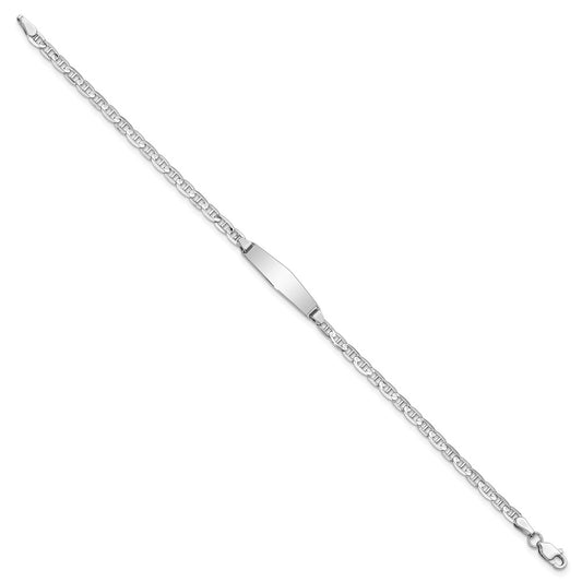 14k White Gold Polished Solid Chain/Solid Plate Anchor Link Soft Diamond Shape 19.5x5.5mm Plate 7 inch ID Bracelet