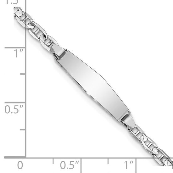 14k White Gold Polished Solid Chain/Solid Plate Anchor Link Soft Diamond Shape 19.5x5.5mm Plate 7 inch ID Bracelet