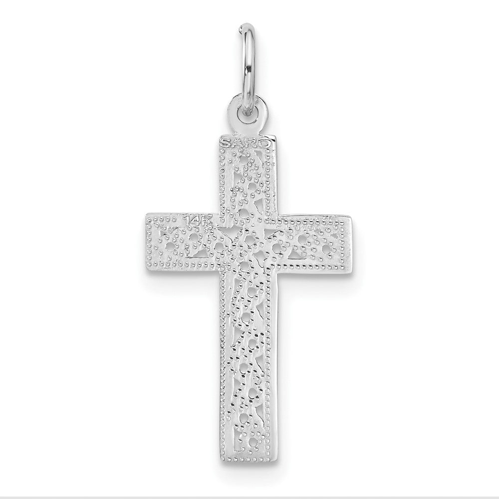 14k White Gold Filigree Cross Charm