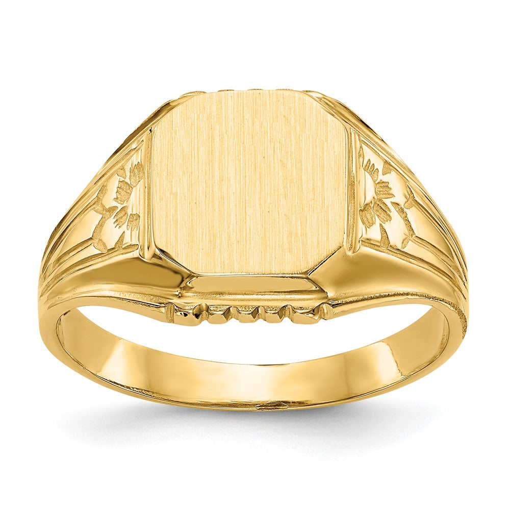 14k 9.0x9.0mm Open Back Floral Signet Ring