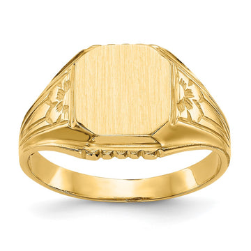 14k 9.0x9.0mm Open Back Floral Signet Ring