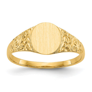 10k 8.0x7.0mm Oval Floral Closed Back Signet Ring