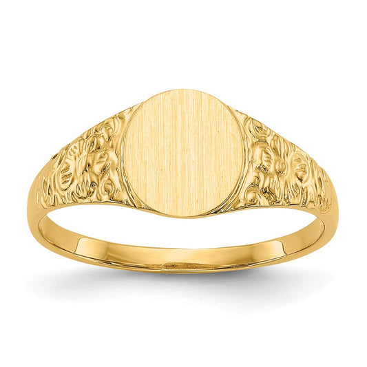 10k 8.0x7.0mm Oval Floral Closed Back Signet Ring