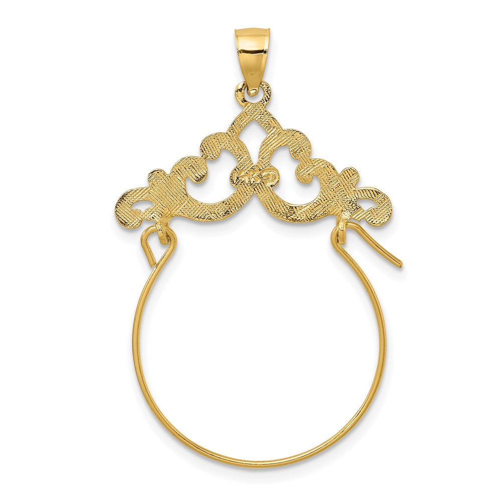 14K Fleur de Lis Scroll Framed Charm Holder Pendant