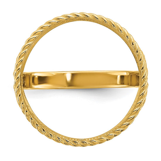 Wideband Distinguished Coin Jewelry 14k Ladies' Polished Diamond-cut and Twisted Wire Scroll Design 16.5mm Coin Bezel Ring