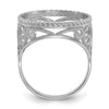 Wideband Distinguished Coin Jewelry 14k White Gold Ladies' Polished Diamond-cut and Twisted Wire Scroll Design 16.5mm Coin Bezel Ring