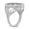 Wideband Distinguished Coin Jewelry 14k White Gold Ladies' Polished Diamond-cut and Twisted Wire Scroll Design 16.5mm Coin Bezel Ring