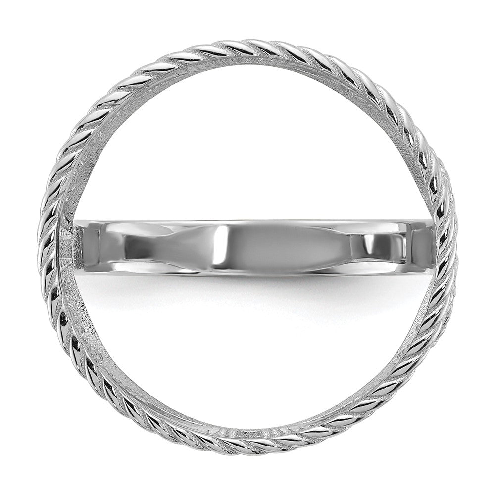 Wideband Distinguished Coin Jewelry 14k White Gold Ladies' Polished and Twisted Wire Scroll Design 16.5mm Coin Bezel Ring