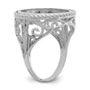 Wideband Distinguished Coin Jewelry 14k White Gold Ladies' Polished and Twisted Wire Scroll Design 16.5mm Coin Bezel Ring