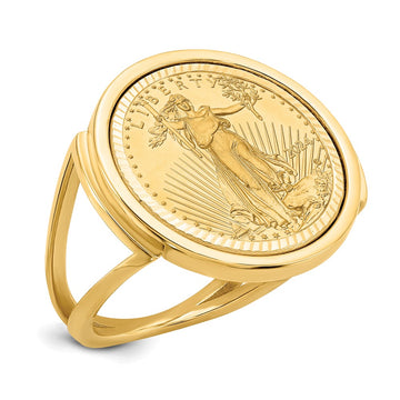 Wideband Distinguished Coin Jewelry 14k Ladies' Polished and Diamond-cut Mounted 1/10oz American Eagle Coin Bezel Ring